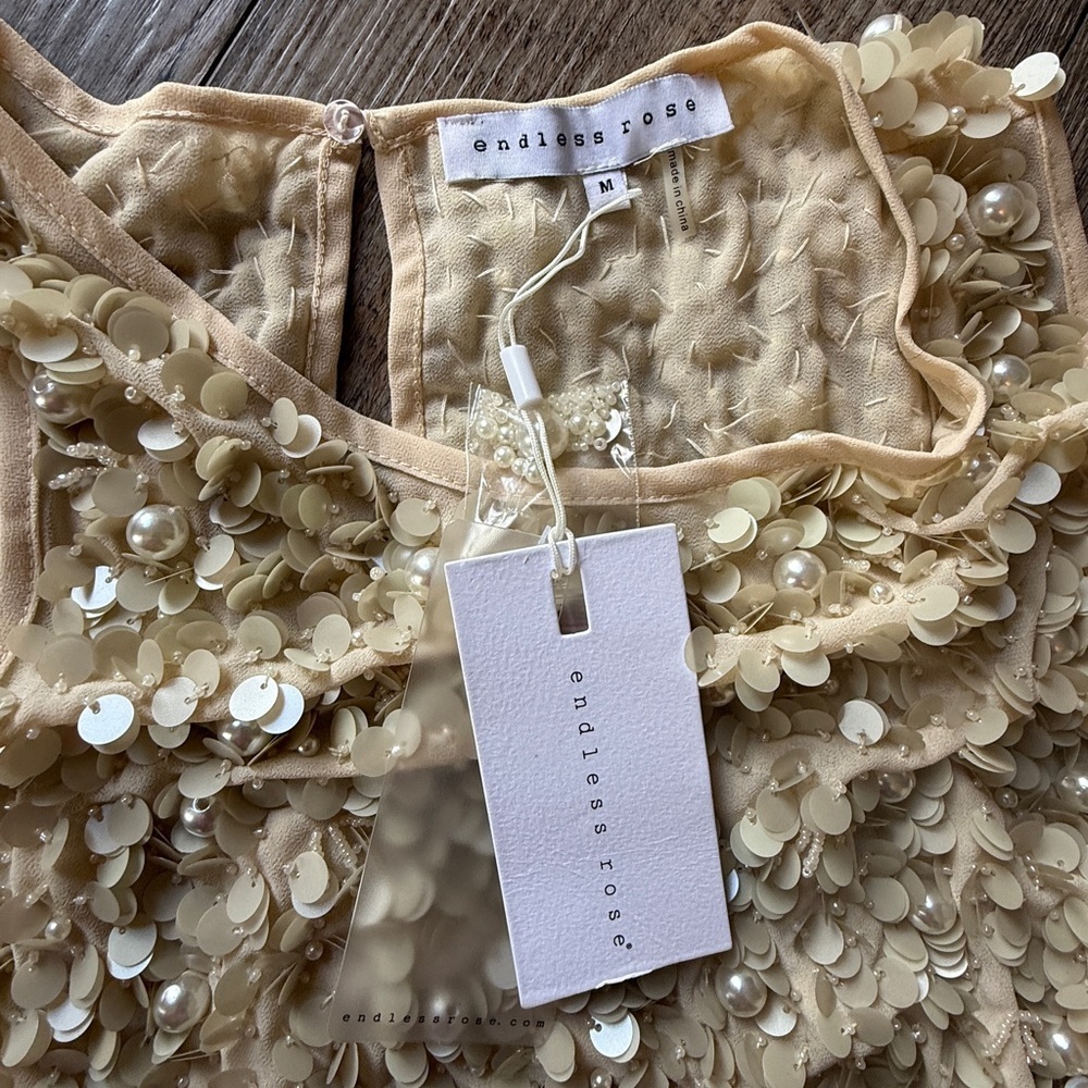 Endless Rose Ivory Sequin Crop Tank Top - Picture 5 of 6
